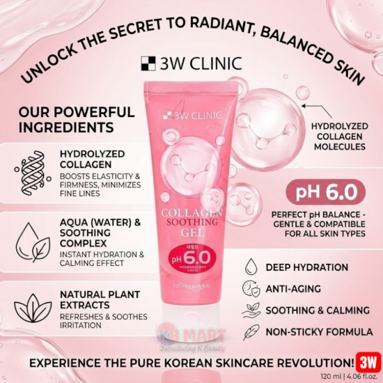 3W Clinic pH 6.0 Collagen Soothing Gel 120ml