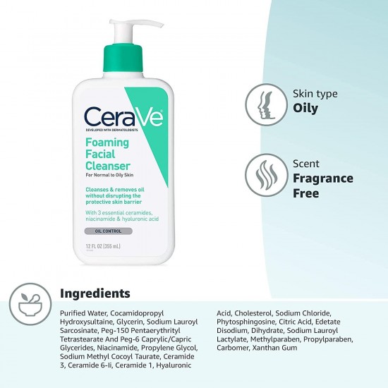 Cerave Foaming Facial Cleanser For normal To Oily Skin 355ml