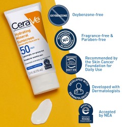 Cerave Hydrating Mineral Face Sunscreen Broad Spectrum SPF50 for Sensitive Skin 75ml