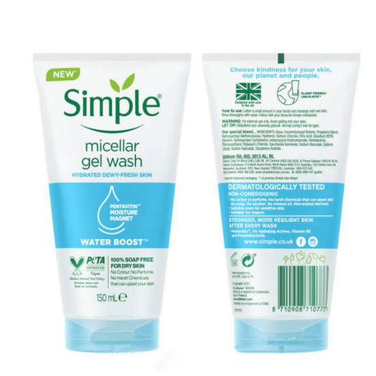 Simple Water Boost Micellar Facial Gel Wash 150ml